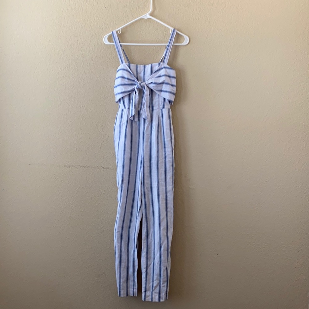 Blue and white striped jumpsuit